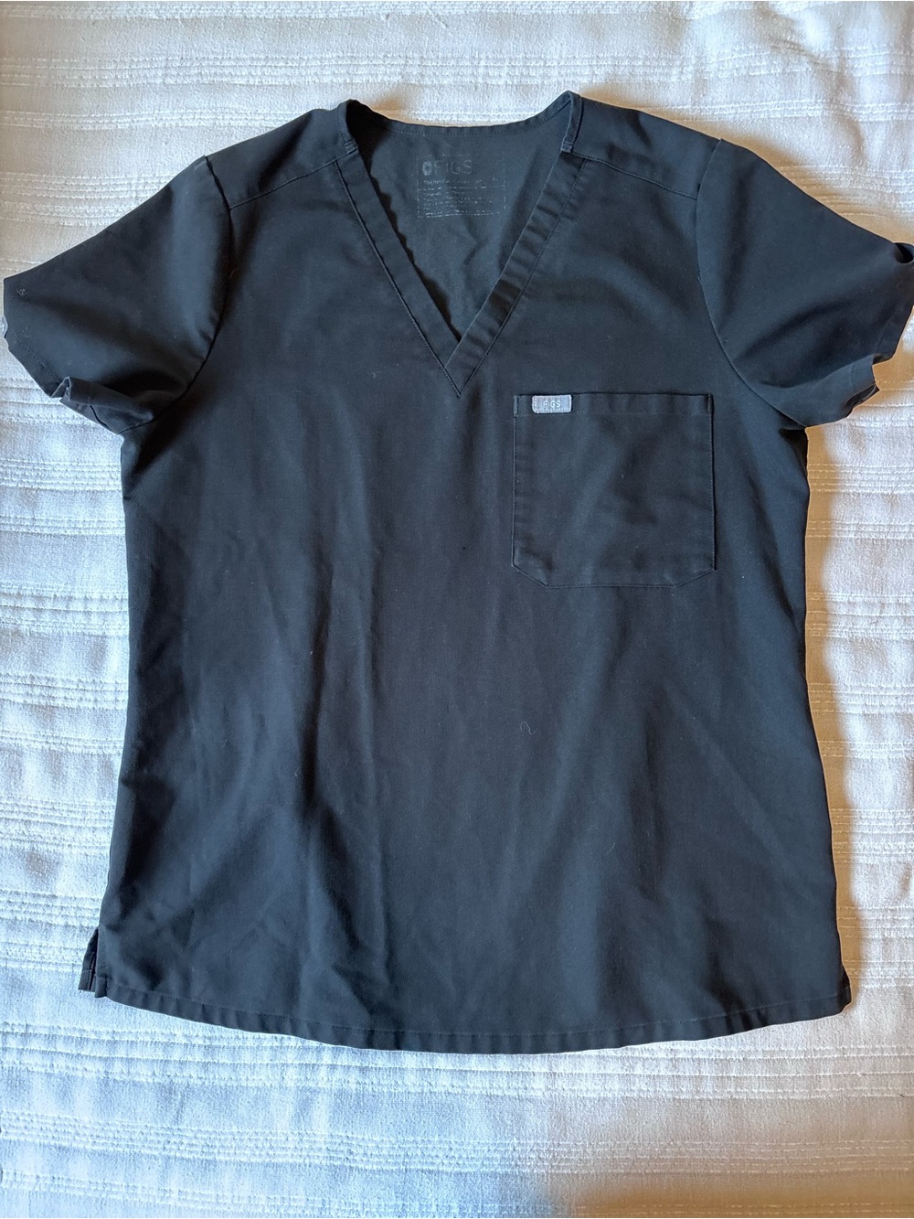 Figs Black V-Neck Medical Top with Chest Pocket